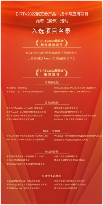 BIRTV2022展览会推荐(展示)活动入选项目名录揭晓